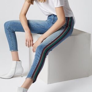 BLANK NYC Bond Skinny Mid-Rise crop ankle Rainbow metallic stripe jeans women